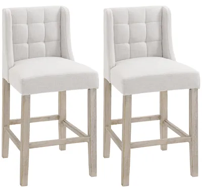 Produktbild von HOMCOM 2er-Set Barhocker moderne Küchenstühle Leinen-Touch Holz mit Rückenlehne