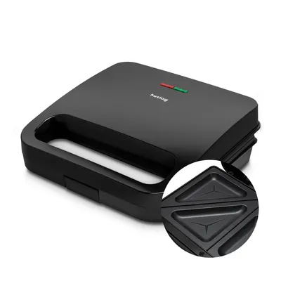 Zdjęcie produktu dla Huslog opiekacz do kanapek czarny 800 W na 2 tosty non-stick Cool Touch kompaktowy