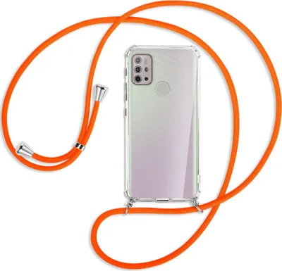 Produktbild von Handykette Backcover-Schutzhülle mit Band (Metall silberfarben) für Motorola Moto G10 (Power), G20, G30 - neonorange