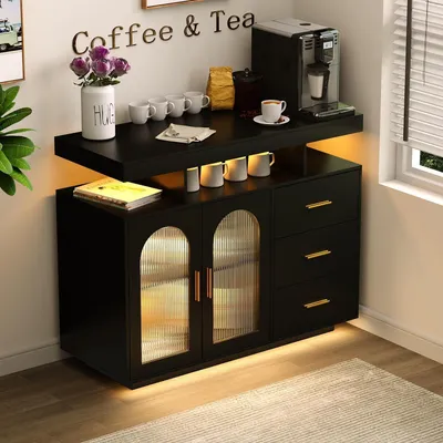 Produktbild von Küchenschrank mit Ladefunktion, 3 Schubladen, RGB Licht, Schwarz, 100x40x80cm