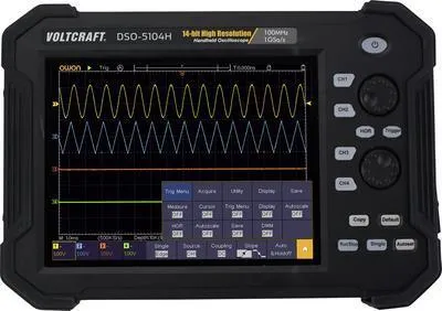 Produktbild von VOLTCRAFT DSO-5104H Oscyloskop cyfrowy, akumulatorowy, ręczny (Scope-Meter) 100 MHz 4-kanałowy 1 GSa/s 40 Mpts 14-bitowa pamięć cyfrowa (DSO), ręczny (VC-11332625)
