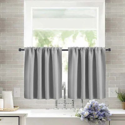 Produktbild von Betterlife Kurzgardine aus weichem Stoff, kleiner kurzer Küchenvorhang für kleine Fenster mit Stangentasche, grau, 74 x 60 cm, 2er-Set