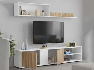 Produktbild von Dmora Wohnwand Titusville 180x33x40 cm Weiß 4 Regale