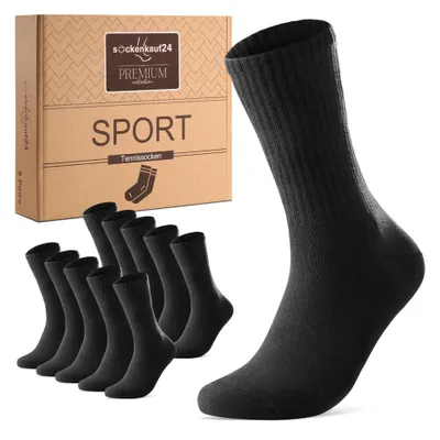 Produktbild von Tennissocken 5 Paar Premium Sportsocken Damen & Herren Crew Socks Sort.6-/Schwarz Uni-/43-46