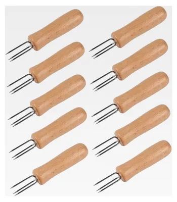 Produktbild von 10 Stück Edelstahl Maiskolbenhalter mit Holzgriff für Grillmaisspieße