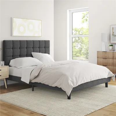 Produktbild von Yaheetech Polsterbett 140x200 cm Dunkelgrau, Doppelbett mit höhenverstellbarem Kopfteil, modernes Design, inklusive Lattenrost, aus Polyester, Metall und Holz, belastbar bis 360 kg