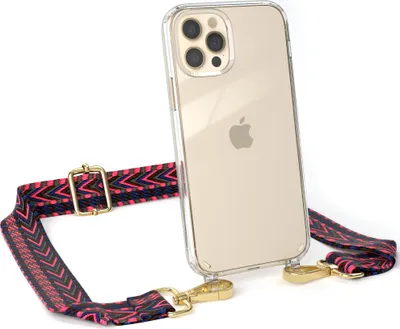 Produktbild von EAZY CASE Handykette - Verstellbarer Trageriemen kompatibel mit Apple iPhone 12 / 12 Pro, Handykordel mit transparenter Silikon-Hülle, Band in Rosa