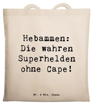 Produktbild von Mr. & Mrs. Panda Stoffbeutel Spruch Hebamme Superheld - Transparent - Geschenk, baumwoll shopper, Uni Tasche, Dankbarkeit, Flexibilität, personalisierte Geschenke, Geburt