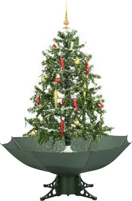 Image de vidaXL Sapin de Noël à neige avec pied de parasol Vert 140 cm