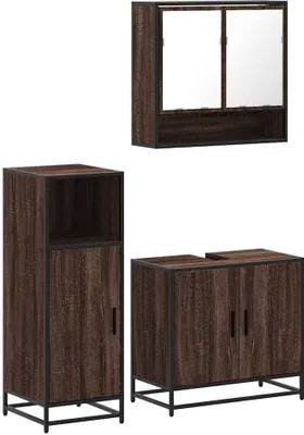 Immagine prodotto di Set Mobili da Bagno 3 pz Rovere Marrone in Legno Multistrato