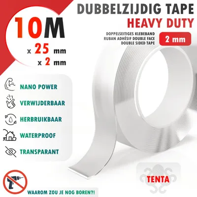 Productafbeelding van Dubbelzijdig Tape 10m x 25mm x 2mm - TENTA Heavy Duty