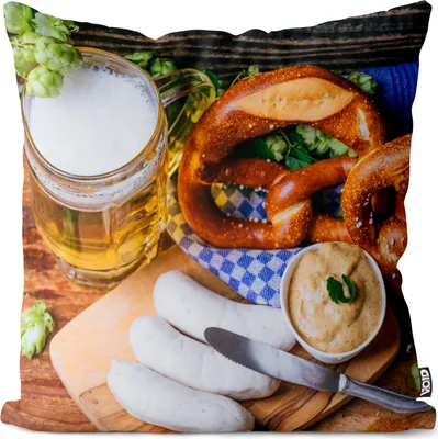 Produktbild von VOID Weißwurst Breze Bier Kissenbezug Kissenhülle Sofakissen Kissen Deko Outdoor-Kissen Dekokissen