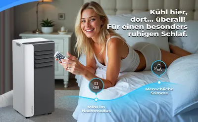 Produktbild von Mobiles Raumklimagerät Climative MINI 2,6 kW für 26 m² mit WiFi, Smart Life, Tuya, Fensterabdichtung, Abluftschlauch, Fernbedienung, 3-in-1 – Kühlen,