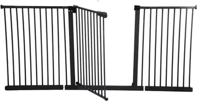 Produktbild von Hundeabsperrgitter 76 cm Hoch – Schwarz – Druckmontage mit automatischer Schließung – Für Treppen & Türöffnungen
