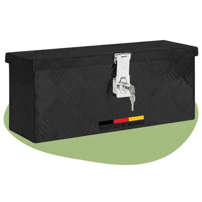Produktbild von DELUKE® Aluminiumbox mit Deckel - Abschließbar | Alubox Deichselbox Alu Anhängerbox Werkzeugkiste Metall Transportbox Metallkiste, 50x15x20,5cm Schwarz