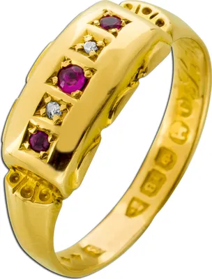 Produktbild von Rubinring Gelbgold 750 18K roten Edelsteine Diamanten Antikschmuck 18