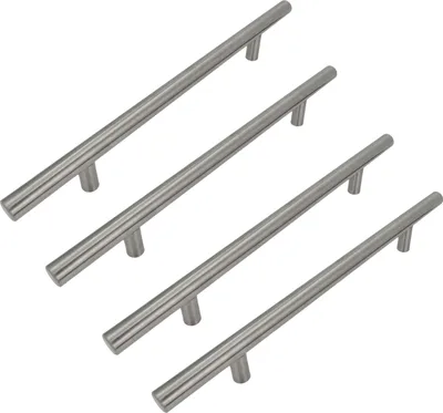 Immagine prodotto di set di 4 maniglie per mobili in acciaio inox, 160 mm, argento spazzolato opaco per mobili di design moderno