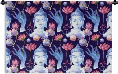 Produktbild von MuchoWow® Wandteppich Wandbehang Buddha - Kopf - Blau 90x60 cm Tapisserie Dekoration Wandtuch - Wandskulpturen - Bildteppich