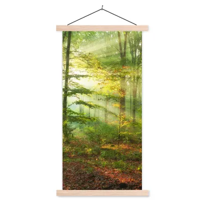 Produktbild von MuchoWow® Textilposter Sonne - Wald - Bäume - Natur - Herbst 40x80 cm mit holzfarbenen Rahmen - Wohnzimmer