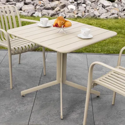 Produktbild von di volio Gartentisch MIRIA - 80x80cm, Gartentisch wetterfest aus Metall, Balkontisch quadratisch, Outdoor Tisch für Garten & Terrasse beige