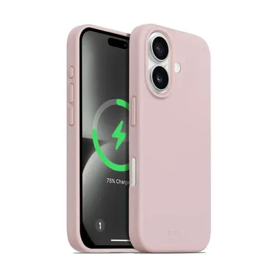 A pink iPhone case is shown next to an iPhone that is charging.