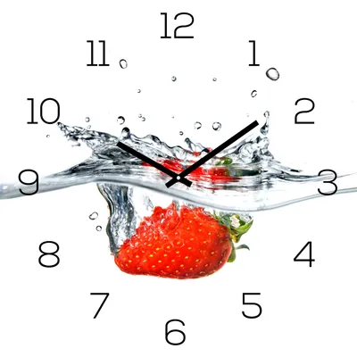 Produktbild von Wanduhr Glas 30x30cm Uhr Glasbild Erdbeere Rot Wasser Frucht Fruit Küchenuhr