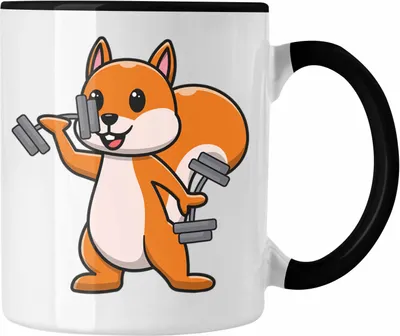 Produktbild von Trendation - Eichhörnchen Tasse Geschenk Grafik für Eichhörnchen Liebhaber Geschenkidee Lustige Tasse Lustig Gym (Schwarz)