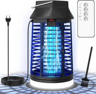 Image de Lampe anti-moustiques avec télécommande - Piège à insectes - Lutte contre les nuisibles - 2 en 1 : lampe UV LED - 15W, 4200V - Noir