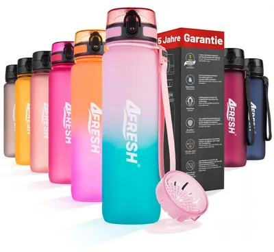 Produktbild von 4FRESH Trinkflasche 1000 ml aus Tritan – BPA-freie Wasserflasche mit Sieb, auslaufsicher, 1-Klick-Öffnung & Trageschlaufe