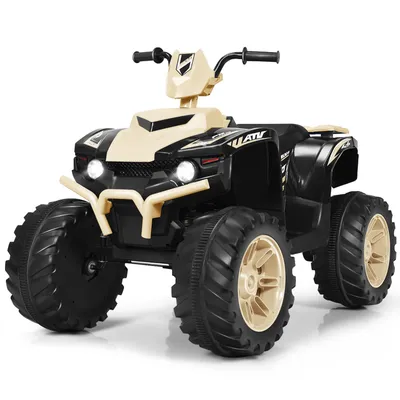 Zdjęcie produktu dla COSTWAY Elektryczny quad dziecięcy 12V z reflektorem, mini quad elektryczny z muzyką, klaksonem, 4 koła quad dziecięcy 2,8-5 km/h, motocykl dziecięcy, dla dzieci 3+ Żółty