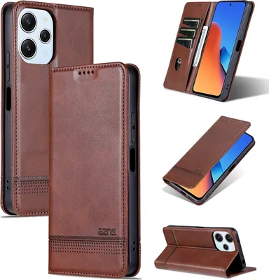 Produktbild von Leder Hülle für Xiaomi Redmi 12 4G, Klapphüllen Brieftasche Magnetverschluss Ständer Schutzhülle Kaffee