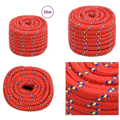 Obrázok produktu pre vidaXL Lodné lano červené 20 mm 25 m polypropylén - Lodné lano - Lodné laná - Opletené lodné lano - Kotviace lano