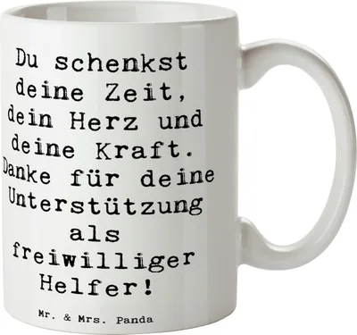 Produktbild von Mr. & Mrs. Panda Kaffeebecher Spruch Freiwilliger Dank - Weiß - Geschenk, Becher, Bedanken, Liebe, Aufmerksamkeit, Geschenktasse, Keramiktasse, Wertschätzung, Anerkennung