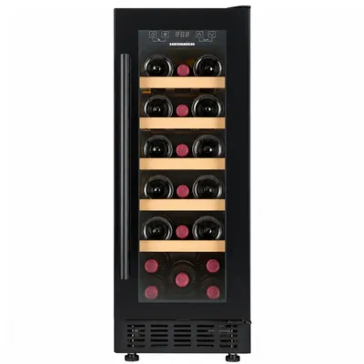 Productafbeelding van Heinner HRV-ABI56DRL20 Inbouw wijnkoeler, 56 liter, geschikt voor 20 flessen, LED-display, 5 houten planken, zwart