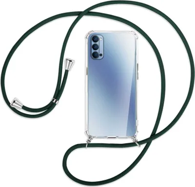 Produktbild von Handykette Backcover-Schutzhülle mit Band (Metall silberfarben) für Oppo Reno4 5G - dunkelgrün