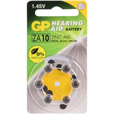 Produktbild von GP Batteries Hearing Aid ZA10, Einwegbatterie, PR70, Zink-Luft, 1,4 V, 6 Stück(e), 3,6 mm