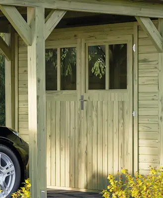 Produktbild von Front mit Doppeltür für Einzelcarport 19 mm Karibu 250x200 cm natur