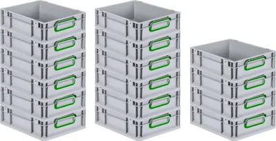 Produktbild von SuperSparSet 16x Eurobox NextGen Color | HxBxT 12x30x40cm | 11 Liter | Griffe grün geschlossen | Glatter Boden | Grau | Eurobehälter, Transportbox, Transportbehälter, Stapelbehälter