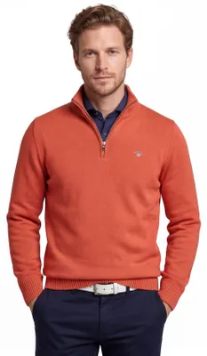 Produktbild von Gant Pullover orange einfarbig normale Passform Half-Zip Baumwolle