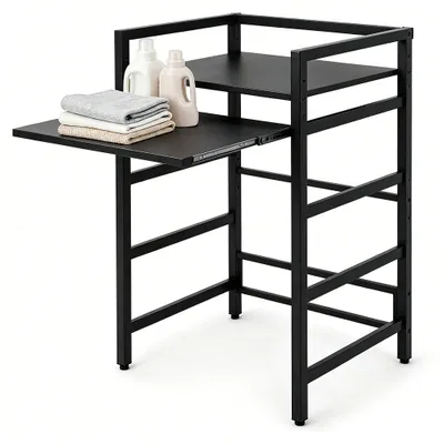 Produktbild von Ikodm Waschmaschinenregal 72x64x115cm mit ausziehbare Ablage Schwarz, Regal über Waschmaschine, Aufbewahrungsorganisator