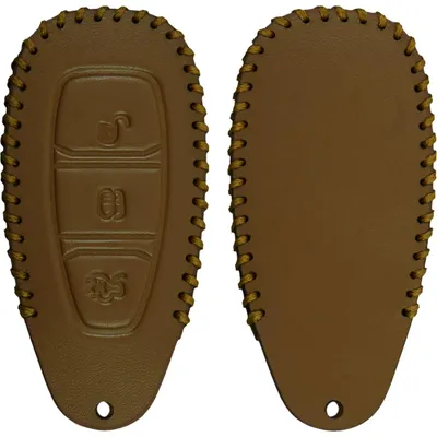 Produktbild von PhoneNatic Echtleder stitched Schlüssel Hülle kompatibel mit der Ford Mondeo / Fusion 3-Tasten Fernbedienung in hellbraun Funkschlüssel 3-Key