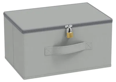 Produktbild von Abschließbare Aufbewahrungsbox mit Deckel, faltbar, Kleiderschrank-Organizer mit Stoffgriffen, grau, 30 x 20 x 15 cm