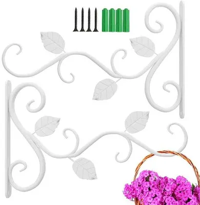 Produktbild von Antike Stil Wandhalter für Hangende Pflanztöpfe, 2er Pack Starker Hänger für Außen Verwendung, Metall Wandhalter für Hangende Pflanzenkästen (Weiß)