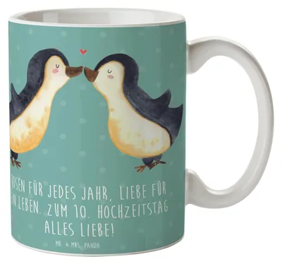 Produktbild von Mr. & Mrs. Panda Teetasse 10. Hochzeitstag Rosenhochzeit - Meeresbrise - Geschenk, Liebe und Hingabe, Eheversprechen, Ehe, Motivtasse, Becher, schöne tasse, Geschenke