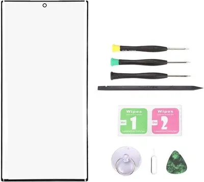 Immagine prodotto di Kit di riparazione dello schermo in vetro per Galaxy S22 Ultra 5G S908, resistente agli urti, include ventosa, cacciavite e panno per la pulizia