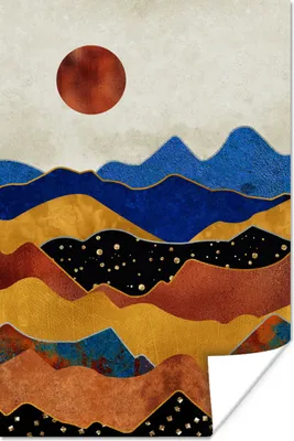 Produktbild von MuchoWow® Poster Blau - Gold - Marmor 80x120 cm - Papierdruck