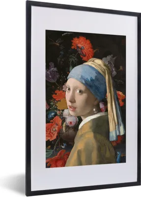 Produktbild von MuchoWow® MuchoWow® Gerahmtes Poster Das Mädchen mit dem Perlenohrring - Johannes Vermeer - Blumen 40x60 cm - Poster mit zchwarzem Bilderrahmen - Poster in Rahmen