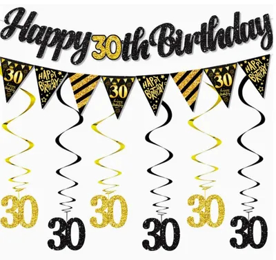 30. Geburtstag Dekoset – Banner & Girlanden, Schwarz Gold