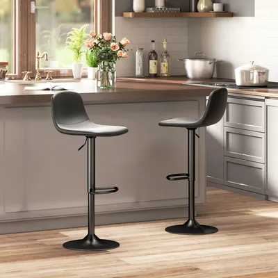 Produktbild von Barhocker 2er-Set Schwarz, Tresenhocker Kunstleder drehbar mit Rückenlehne, Küchenhocker Gaslift höhenverstellbar | 58–78 cm Sitzhöhe | 360° | Stahl