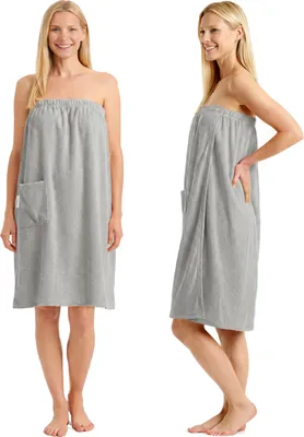 Produktbild von Leicht Frottee Saunakilt Damen - Saunahandtuch Baumwolle mit Gummizug und Knopf Saunakleid Saunatuch Sauna Handtuch Kleid Frauen Kilt Hellgrau